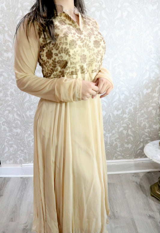 Beige bronze embroidery gown set - Selina Habibti Attire