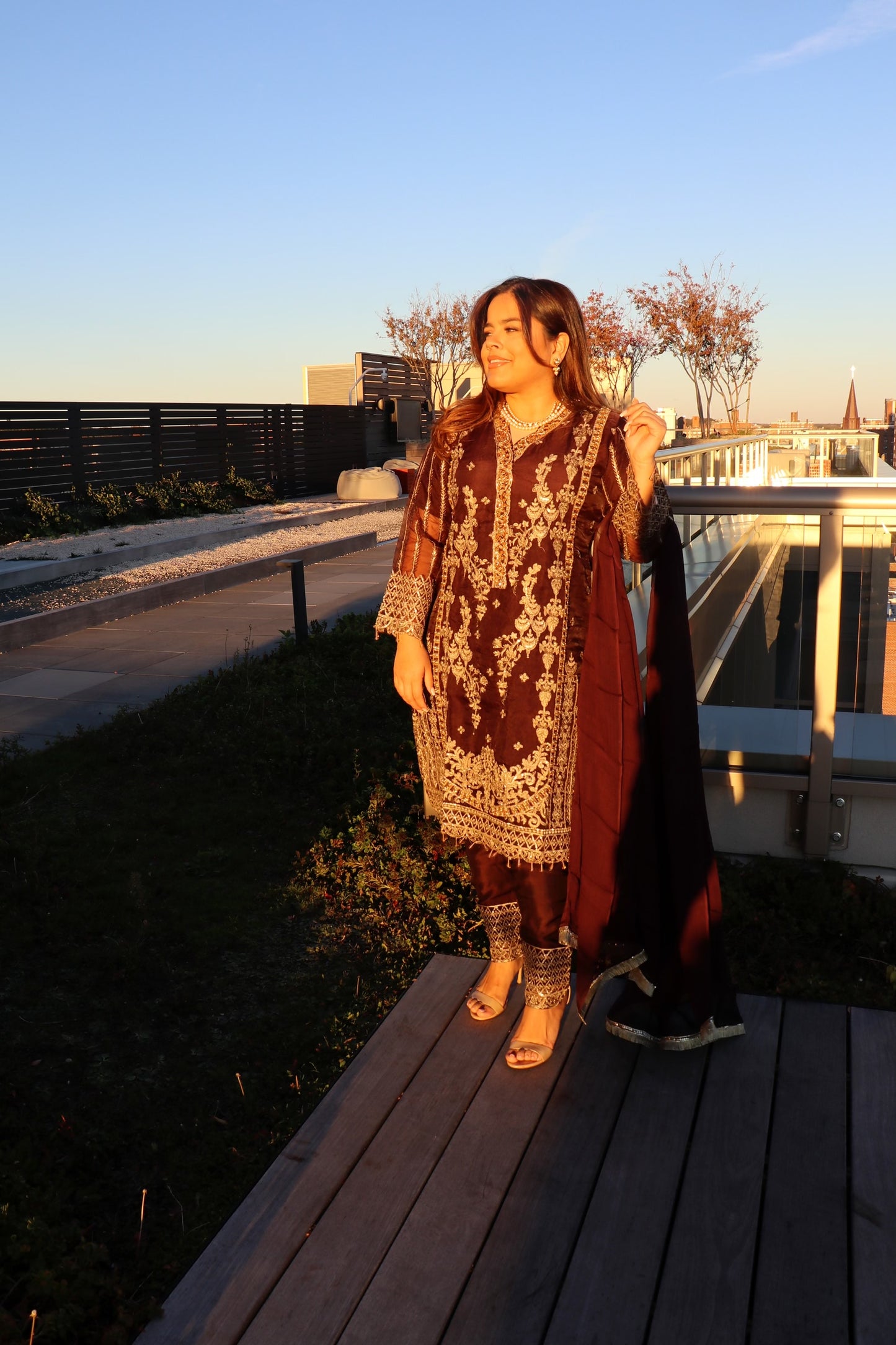 Deep plum organza party suit