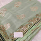 Khaddi katan lime green with stone work saree