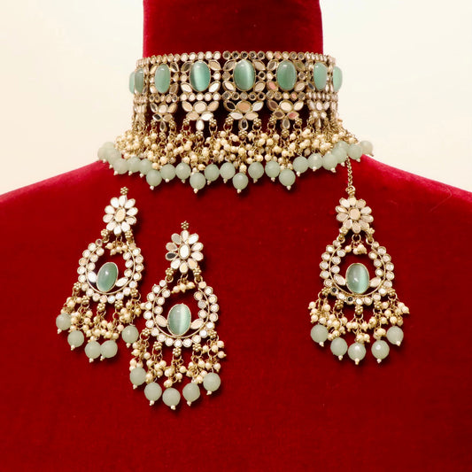 Mint mirror bridal choker set