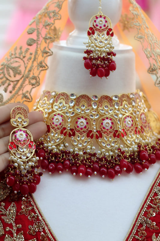 Heavy deep red bridal necklace set