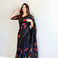 Black silk floral saree - Selina Habibti Attire