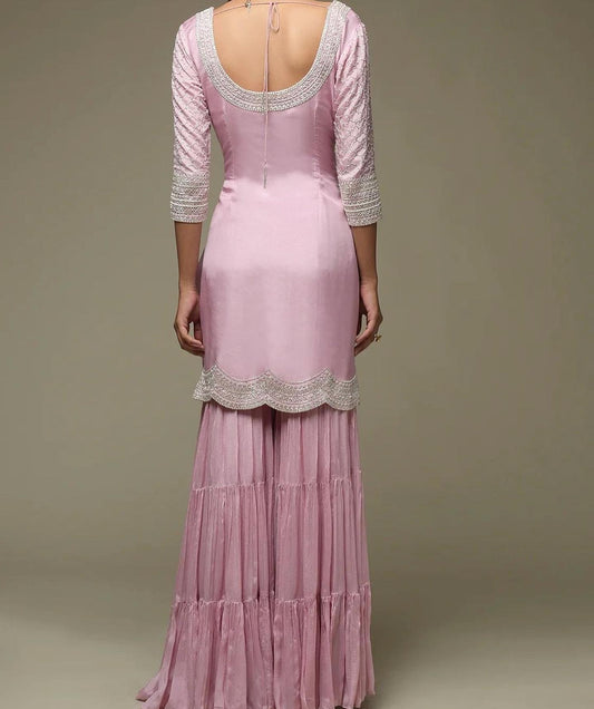 Pink layered sharara suit