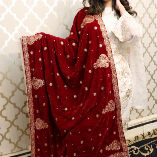Burgundy Velvet Shawl - Selina Habibti Attire