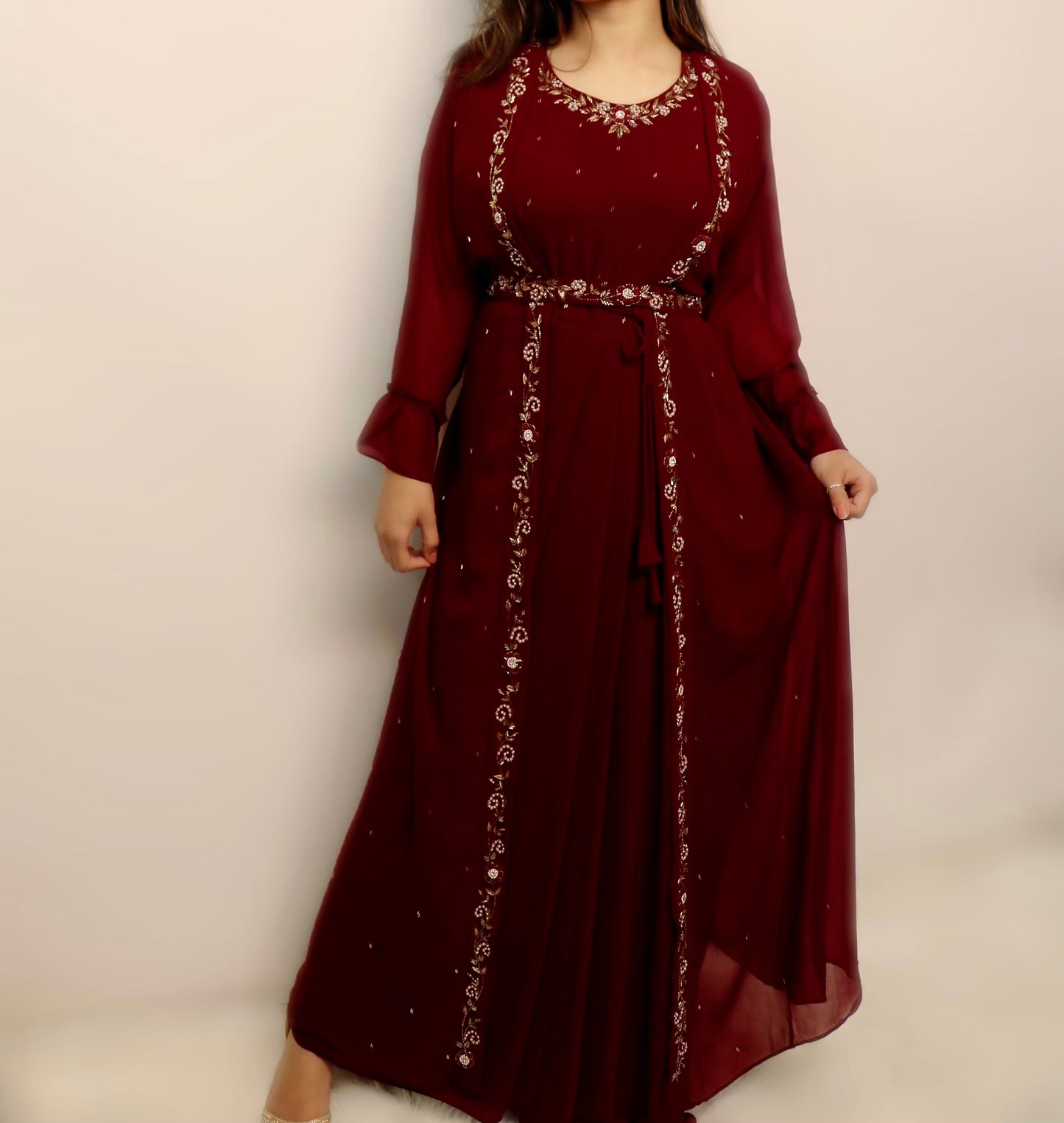 Deep plum belted party suit