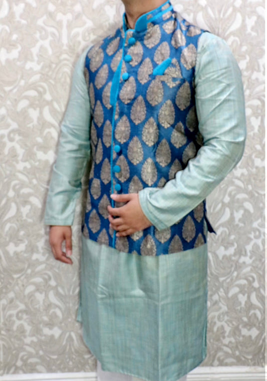 Blue banarasi print vest - Selina Habibti Attire