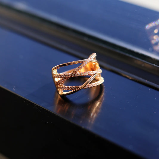 Rose gold cross line ring