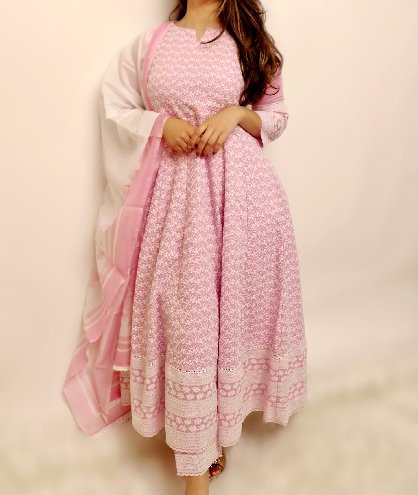 Light Lavender cotton chikankari gown set