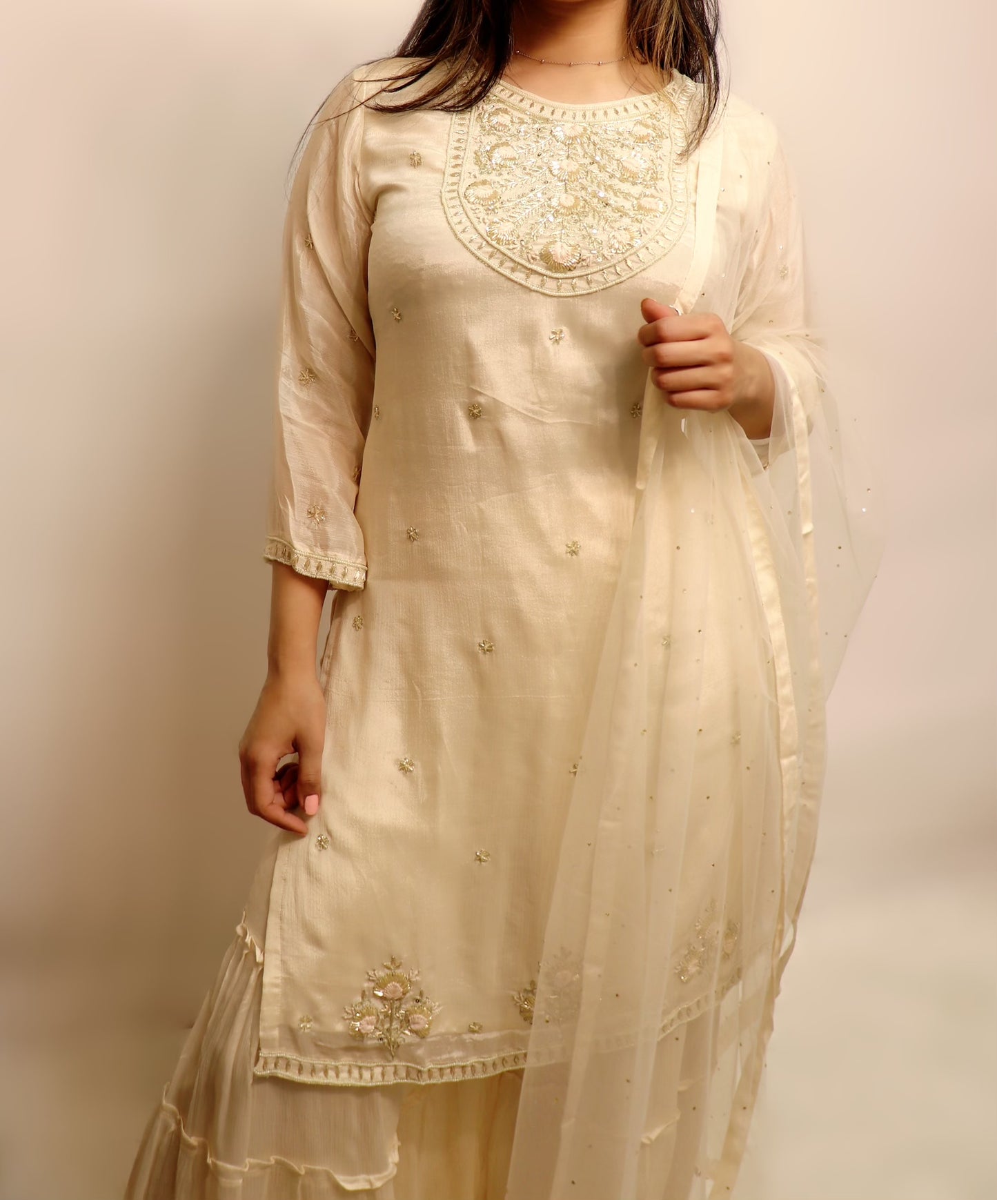 Off white gharara suit