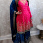 Hot pink and blue combination sharara suit