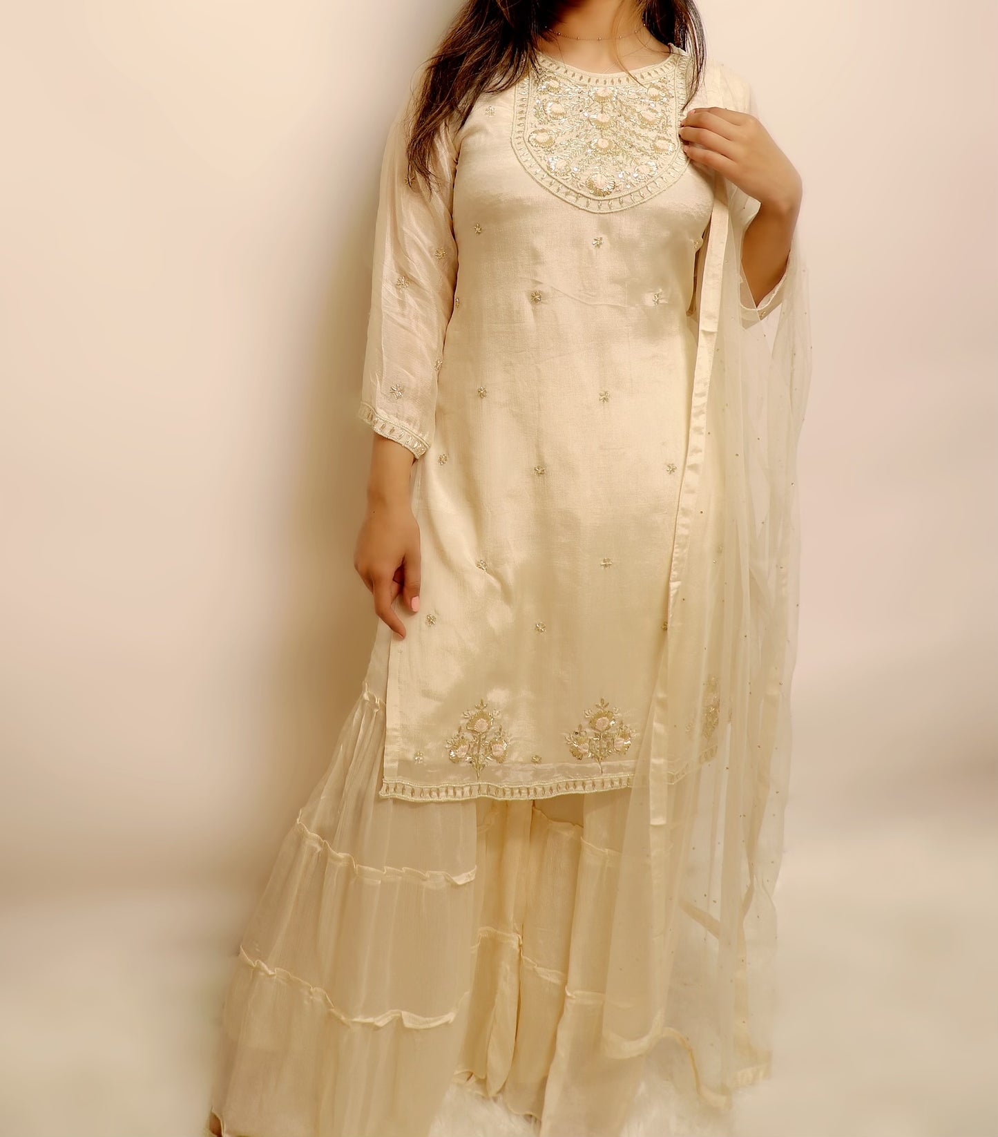Off white gharara suit