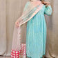 Blue mint fancy gown style three piece - Selina Habibti Attire