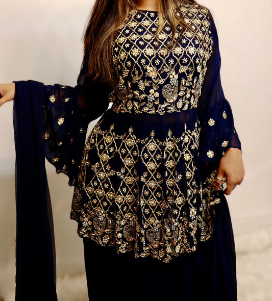 Short frock navy blue lehenga