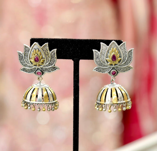 Oxy gold and silver pink stone jumka