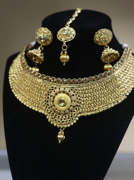 Classic gold traditional necklace set - Selina Habibti Attire