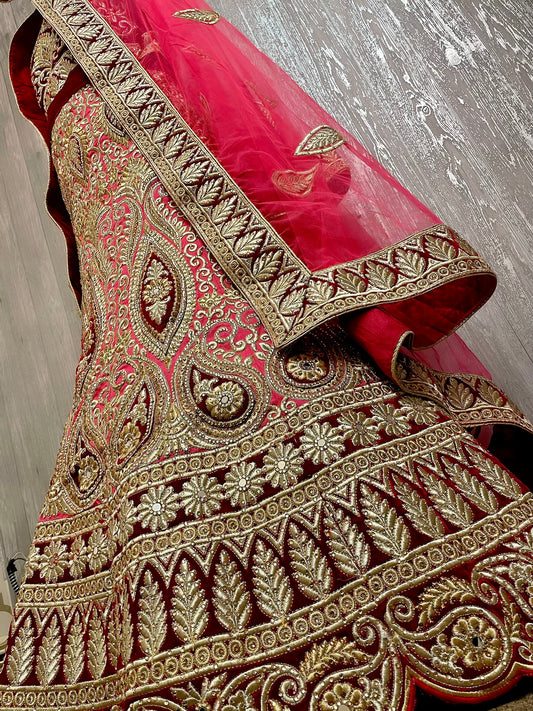 Silk velvet bridal lehenga - Selina Habibti Attire