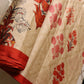 Satin silk print saree red florals