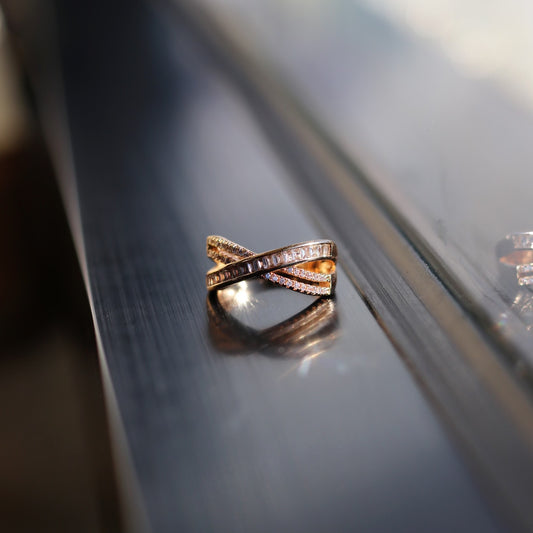 Side cross rose gold ring