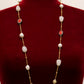 White marble 18k gold long chain