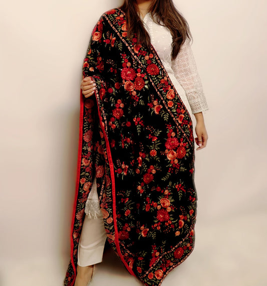 Heavy embroidered floral shawl in velvet