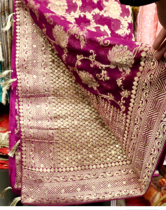 Purple Bridal Georgette Banarasi saree - Selina Habibti Attire