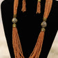 Peach beaded long necklace set
