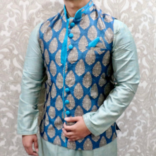 Blue banarasi print vest - Selina Habibti Attire