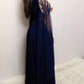 Navy blue flared sleeve one piece belted gown