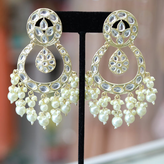 Long kundan pearl earrings