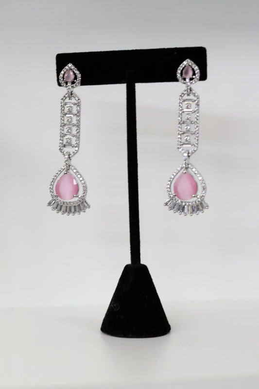 Silver plated pink gem earrings