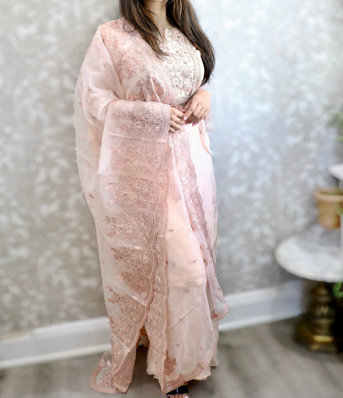 Heavy duppata peach three piece