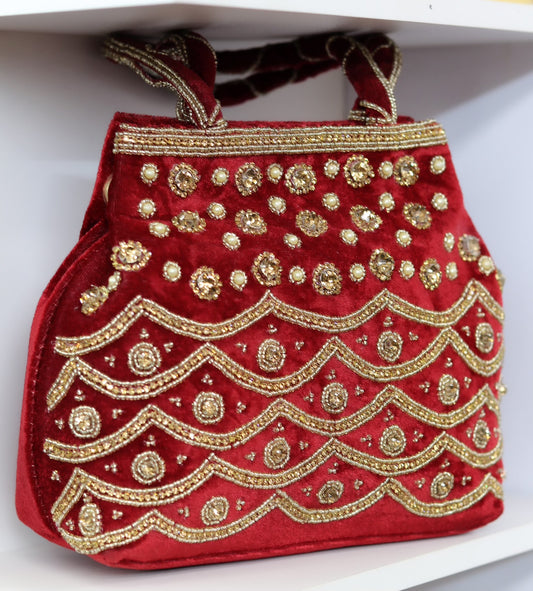 Maroon and gold party purse