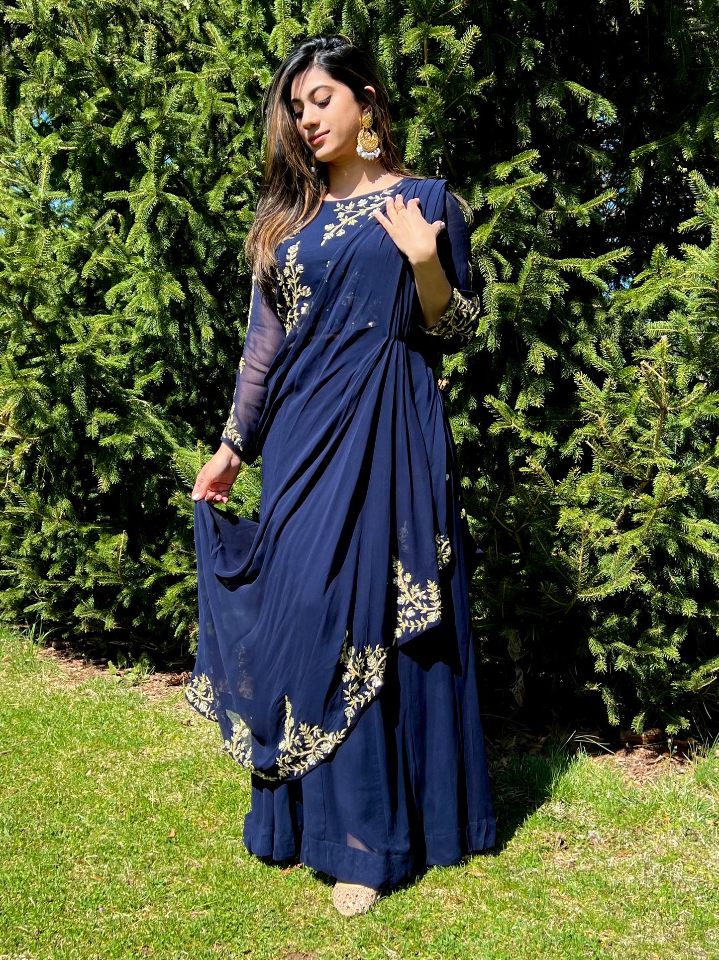 Designer dupatta navy blue lehenga