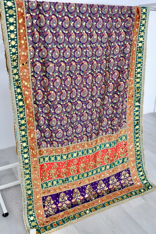 Raw silk large mirror multi color dupatta