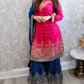 Hot pink and blue combination sharara suit