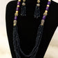 Dark violet blue beaded long necklace set