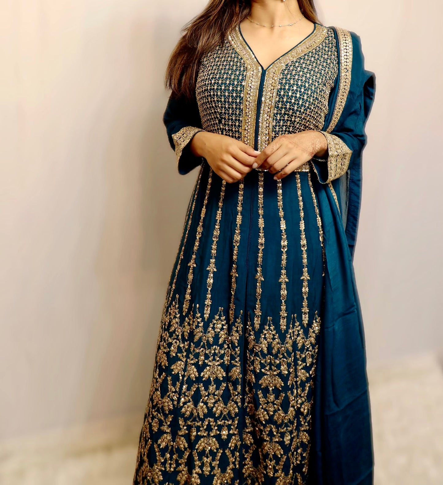 Deep teel blue anarkali lehenga