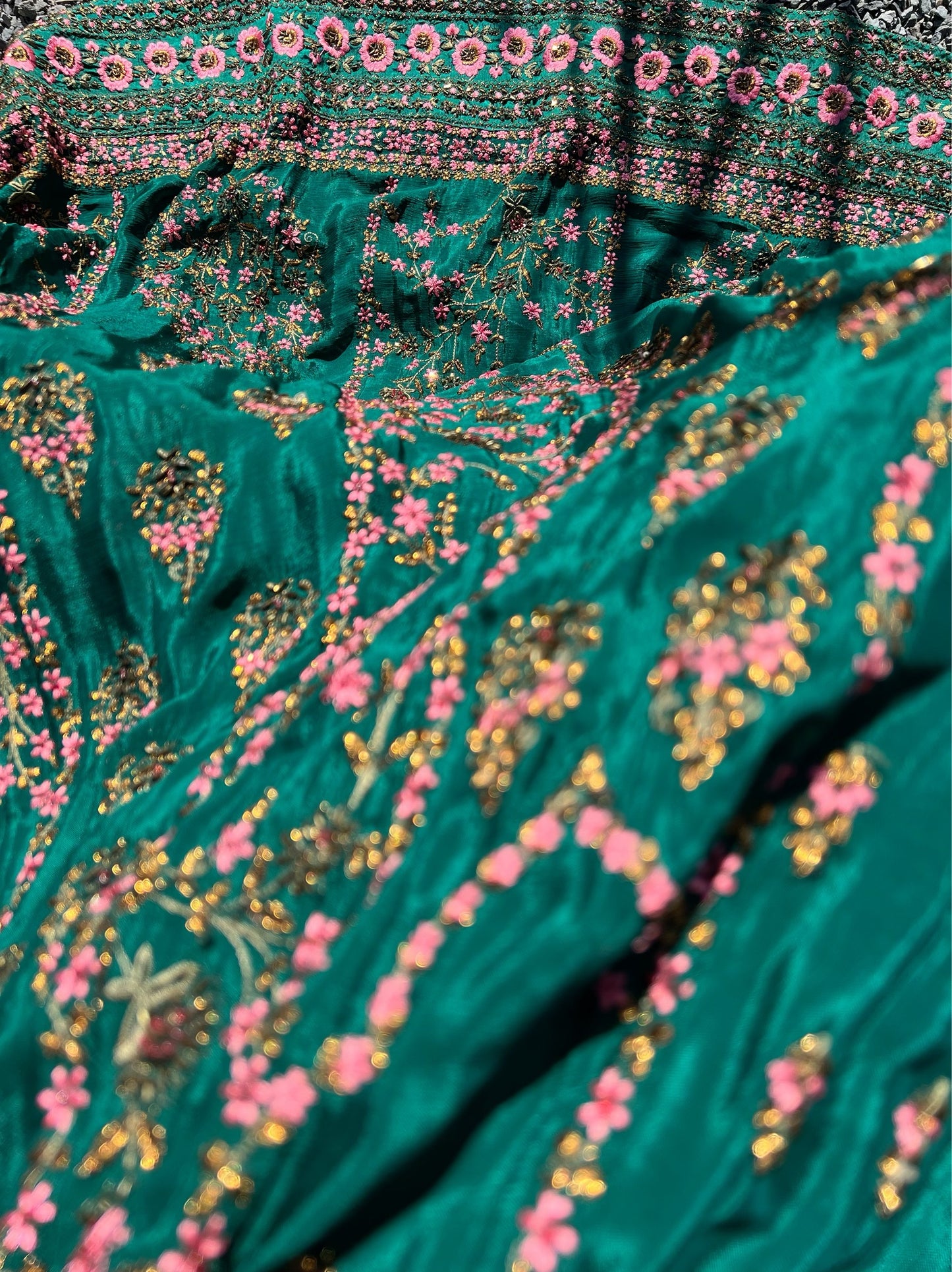 Deep emerald green party gown set