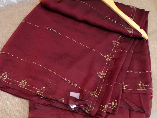 Shiny sheer maroon georgette party saree