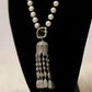 Heavy pearl long necklace with silver plating