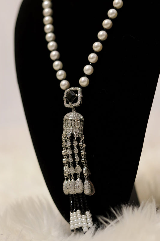 Heavy pearl long necklace with silver plating