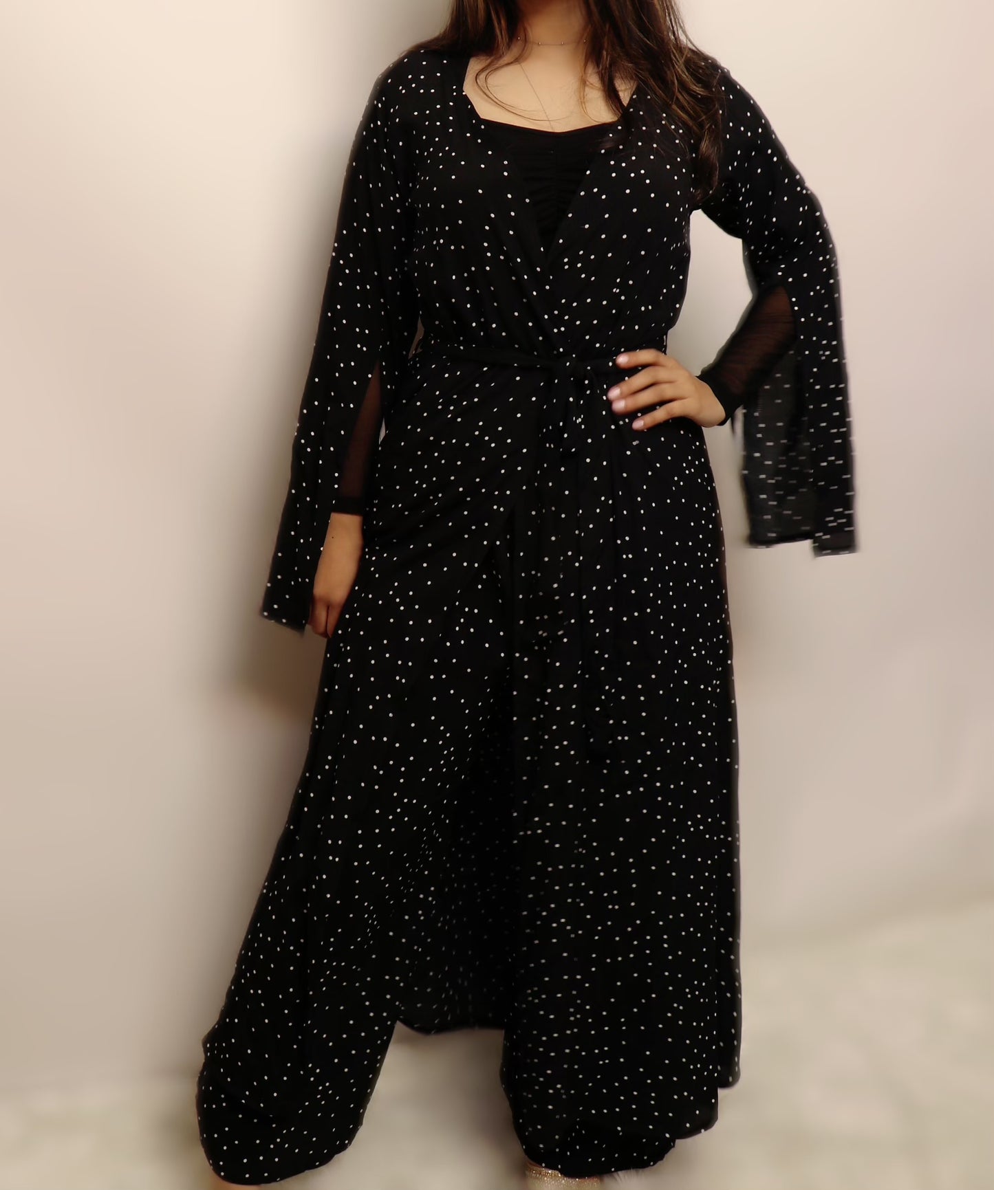 Polka dot black & white duster pant set