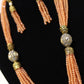 Peach beaded long necklace set