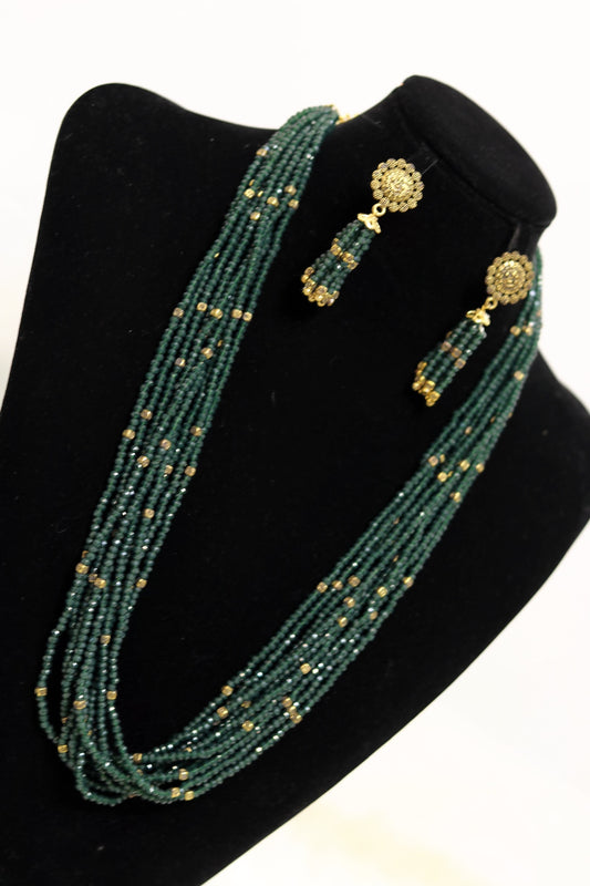 Green beaded long necklace set