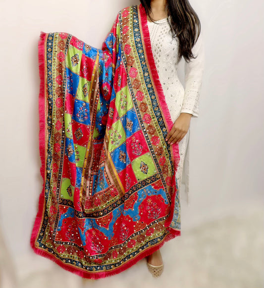 Chinon multi color pakistani mirror dupatta