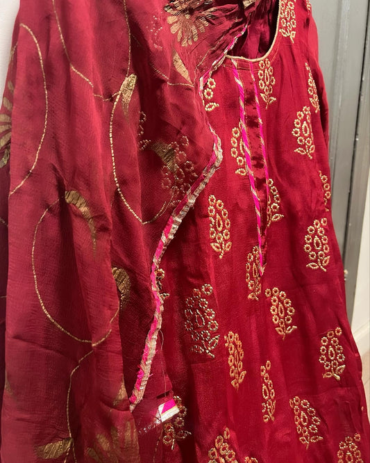Silk dark red suit