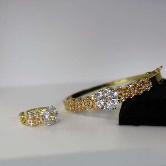 Gold plated bracelet ring set