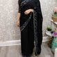 Black silk floral boutique crystal work saree