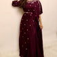 Deep purple belted layered gown