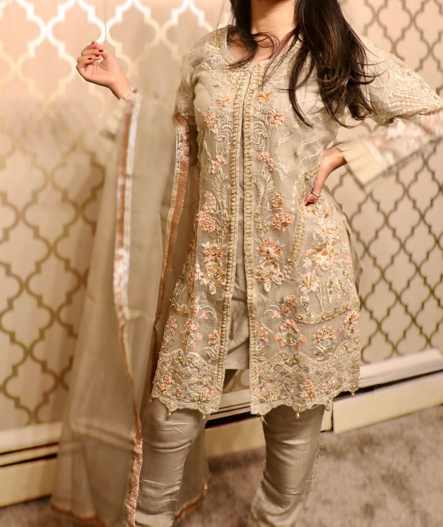 Jacket style organza formal suit